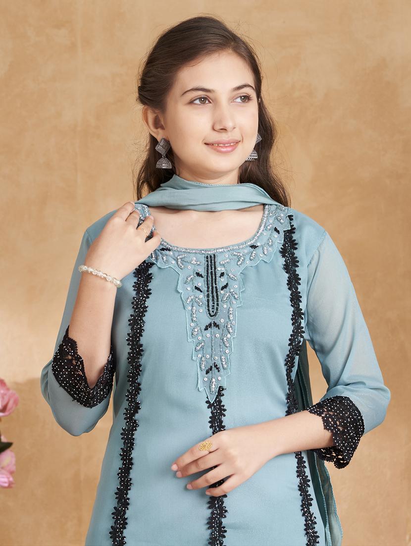 girls embroidered kurta and pant with dupatta - 22012045 - Standard Image - 4
