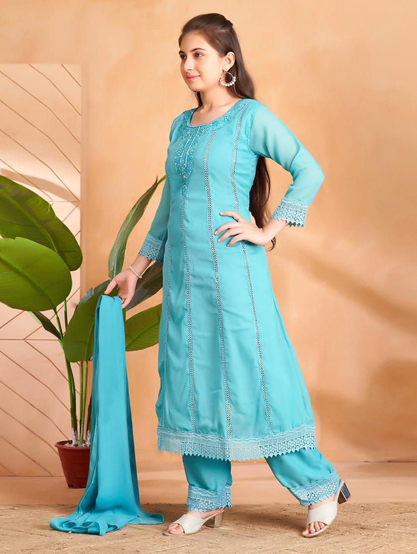 girls embroidered kurta and pant with dupatta - 22012046 - Standard Image - 1