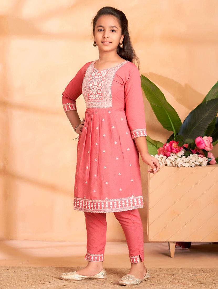 girls embroidered kurta and pant set - 22012053 -  Standard Image - 1