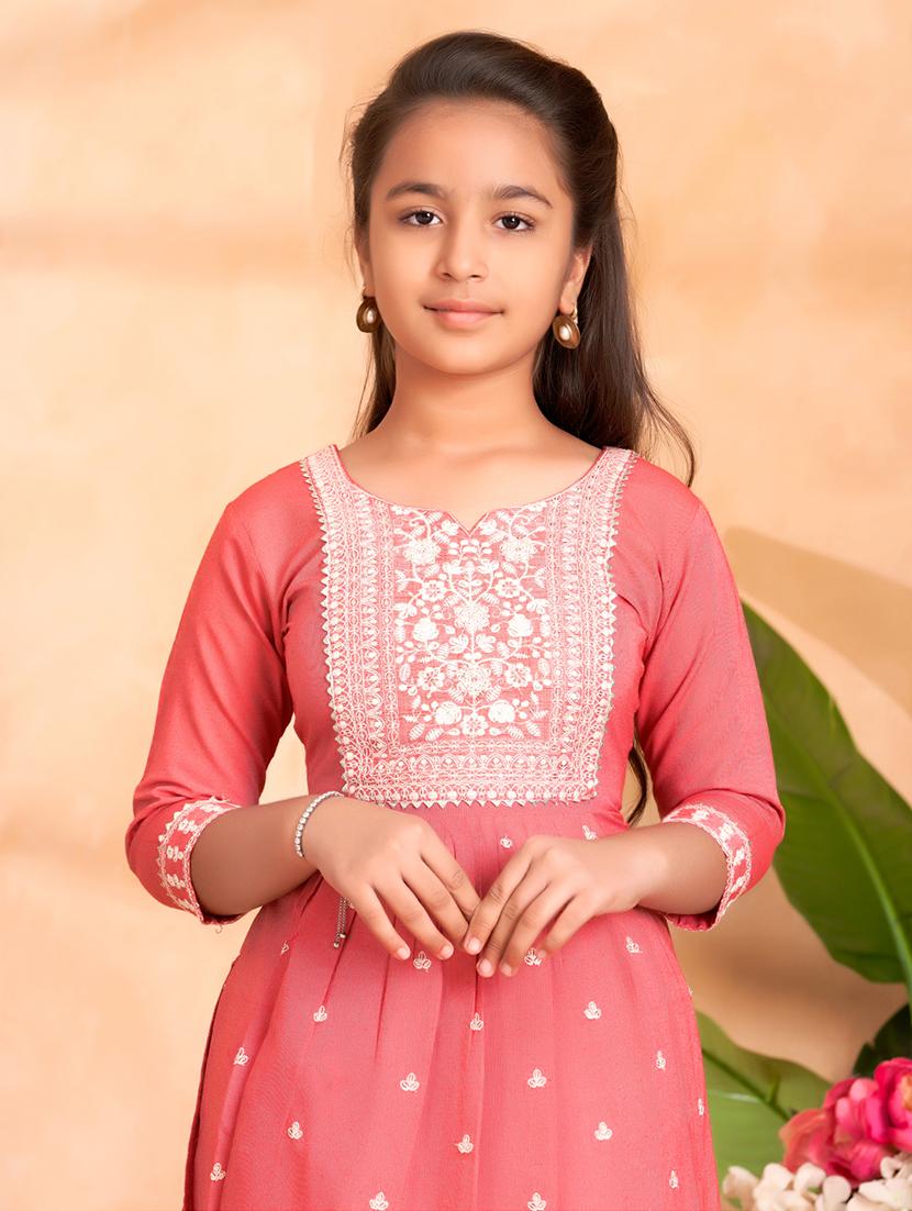 girls embroidered kurta and pant set - 22012053 - Standard Image - 4