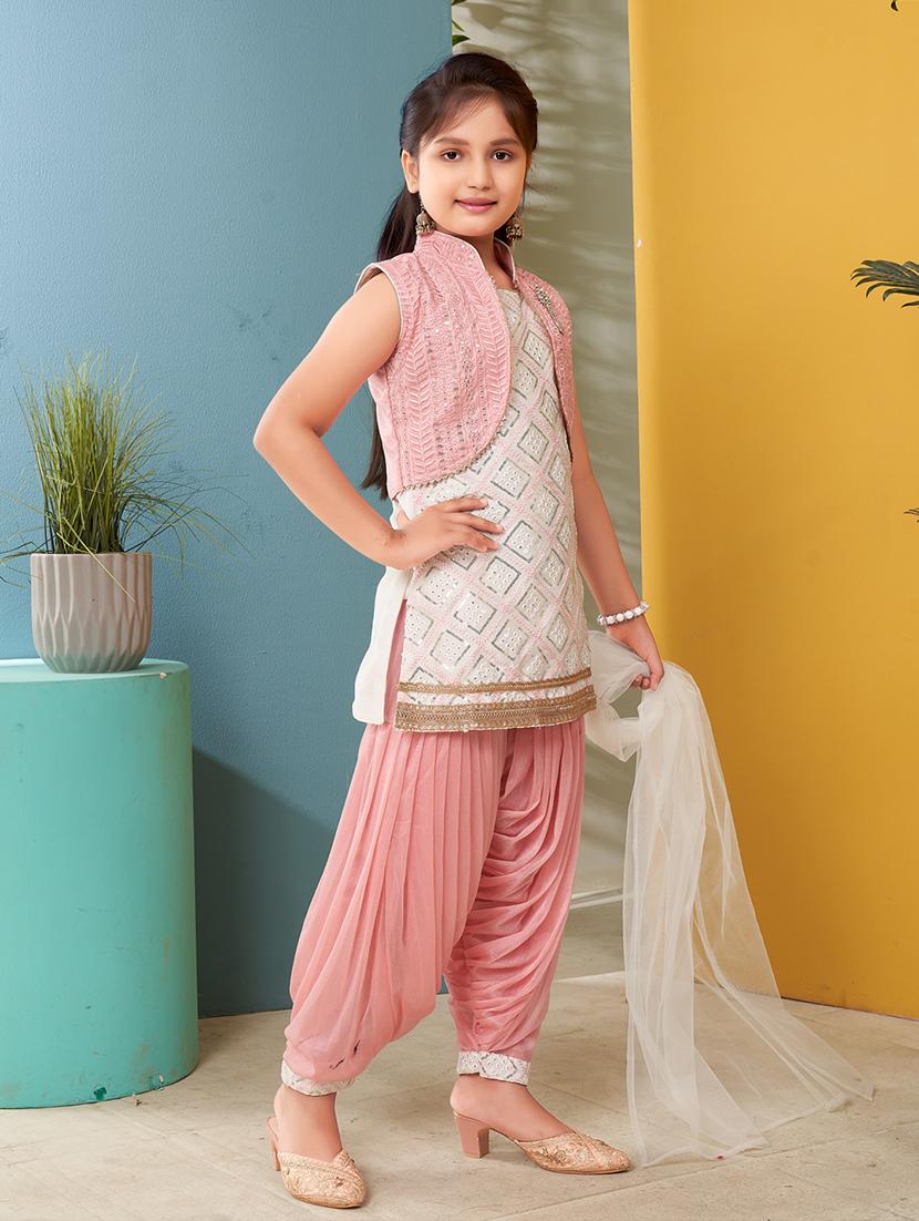 girls embroidered kurta and salwar with dupatta  - 22012055 -  Standard Image - 1