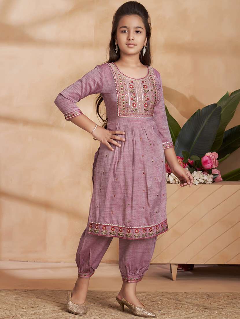 girls embroidered kurta and salwar set