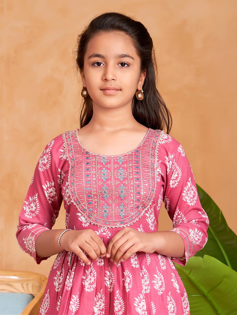 girls printed round neck kurta and salwar set - 22012058 - Standard Image - 4