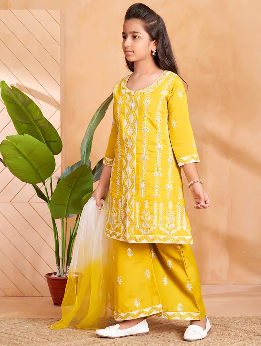 girls embroidered kurta and palazzo with dupatta  - 22012059 -  Standard Image - 1