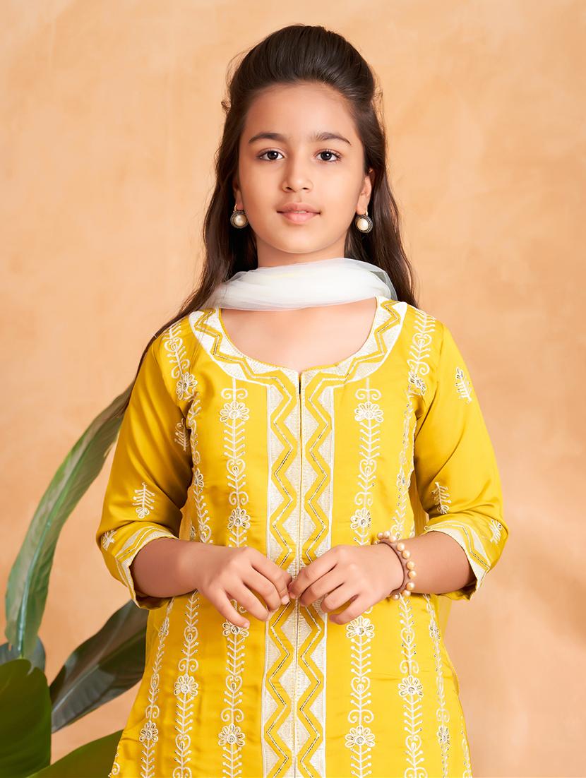 girls embroidered kurta and palazzo with dupatta - 22012059 - Standard Image - 4