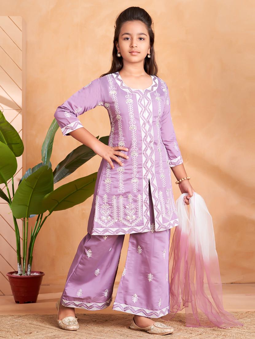 girls embroidered kurta and palazzo with dupatta  - 22012060 -  Standard Image - 1