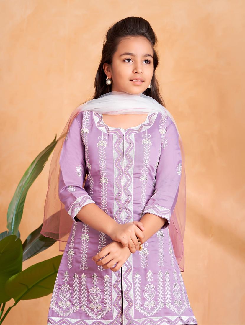 girls embroidered kurta and palazzo with dupatta - 22012060 - Standard Image - 4