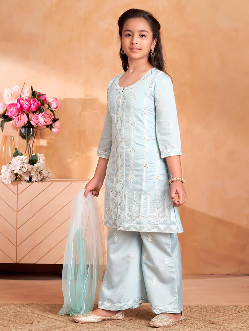 girls embroidered kurta and palazzo with dupatta  - 22012061 -  Standard Image - 1