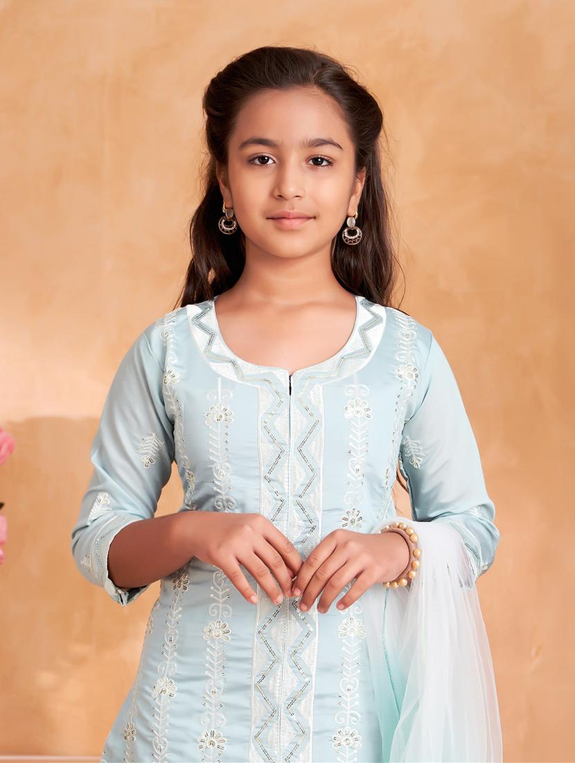 girls embroidered kurta and palazzo with dupatta - 22012061 - Standard Image - 4