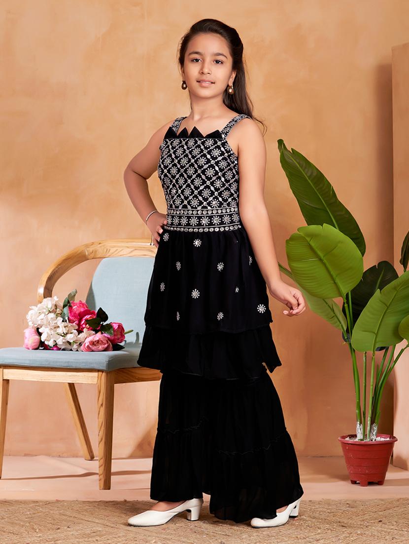 girls embroidered kurta and sharara set - 22012062 -  Standard Image - 1