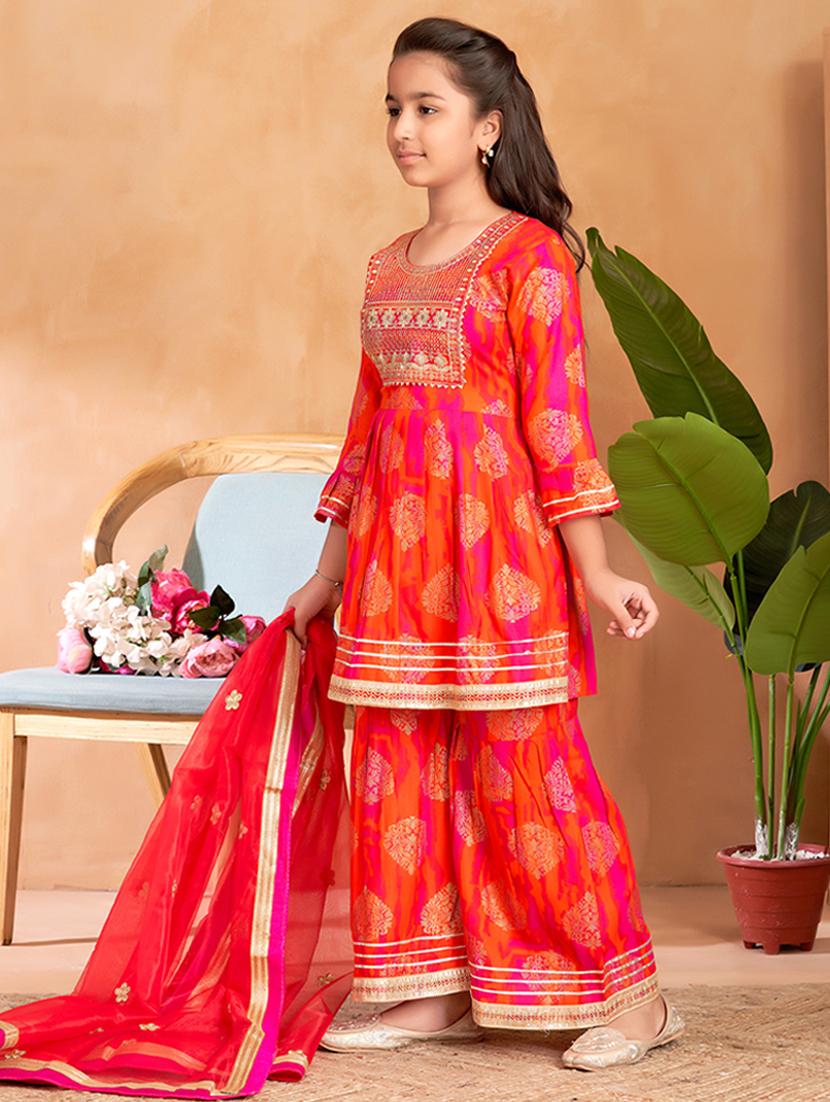 girls printed kurta and sharara set with dupatta - 22012069 -  Standard Image - 1