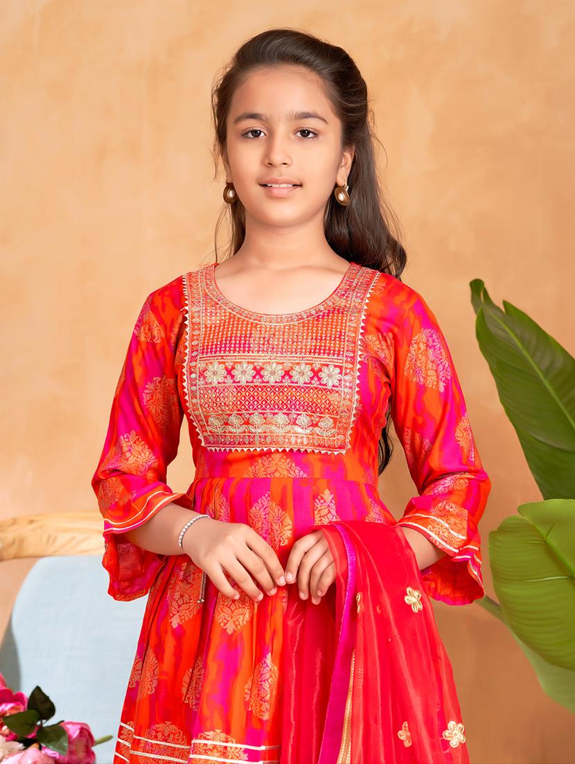 girls printed kurta and sharara set with dupatta - 22012069 - Standard Image - 4