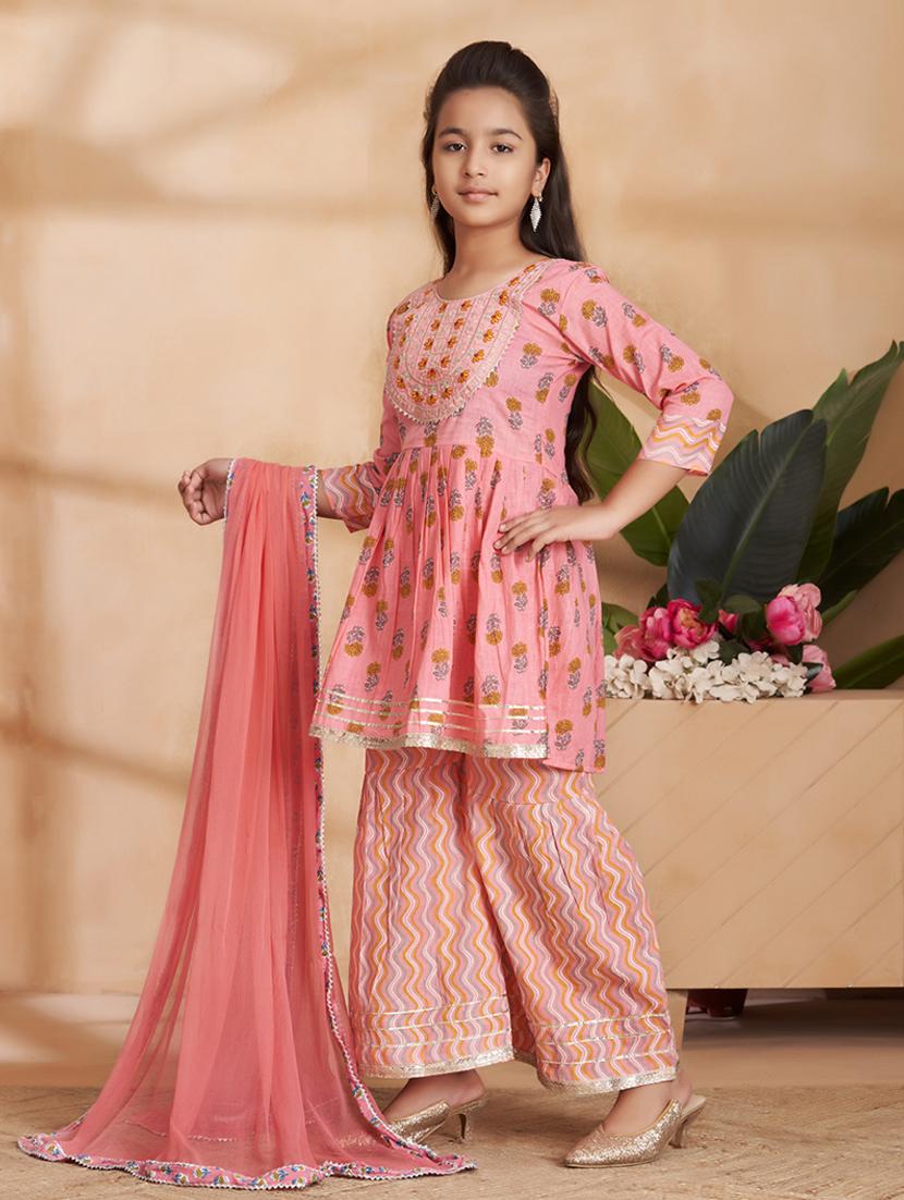 girls printed kurta and sharara with dupatta - 22012071 - Standard Image - 1