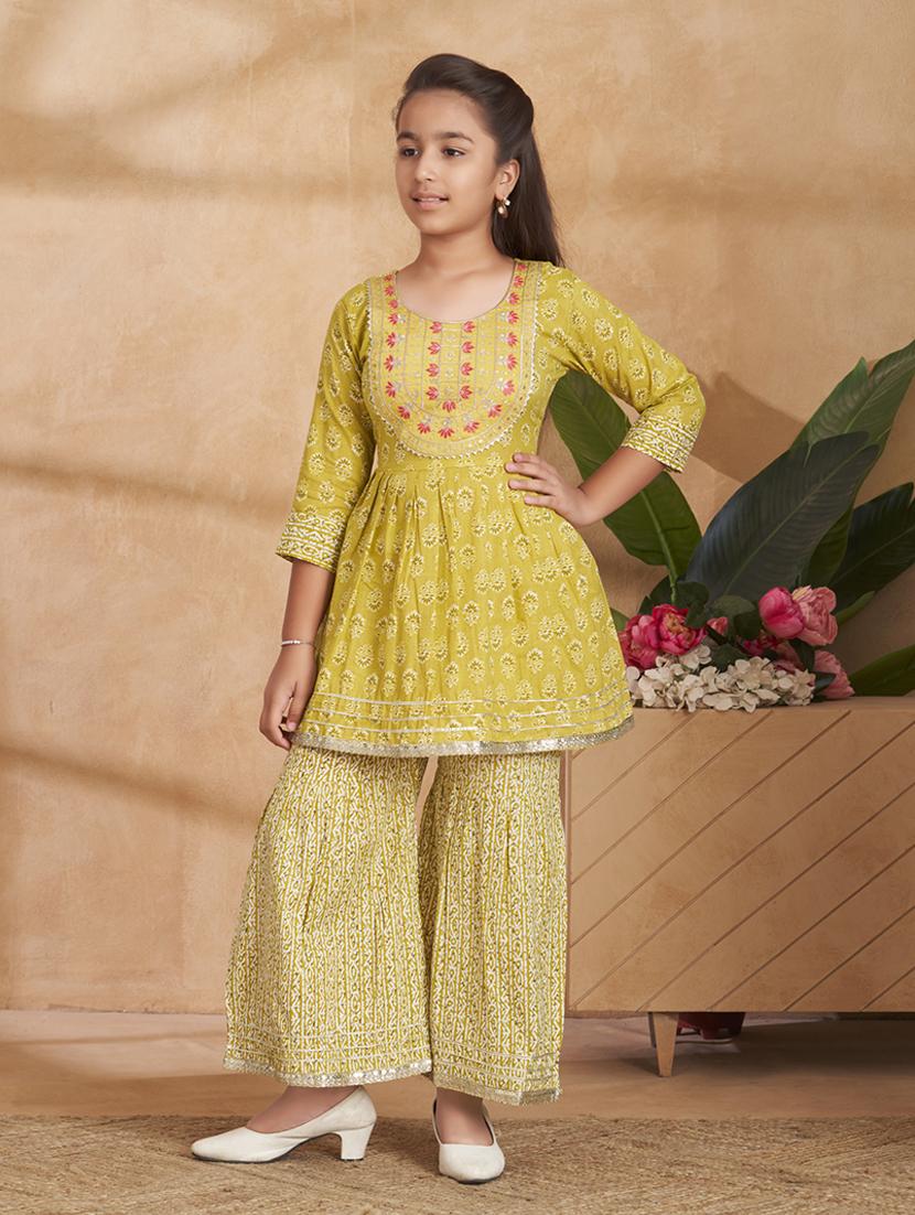 girls printed kurta and sharara set - 22012072 - Standard Image - 1