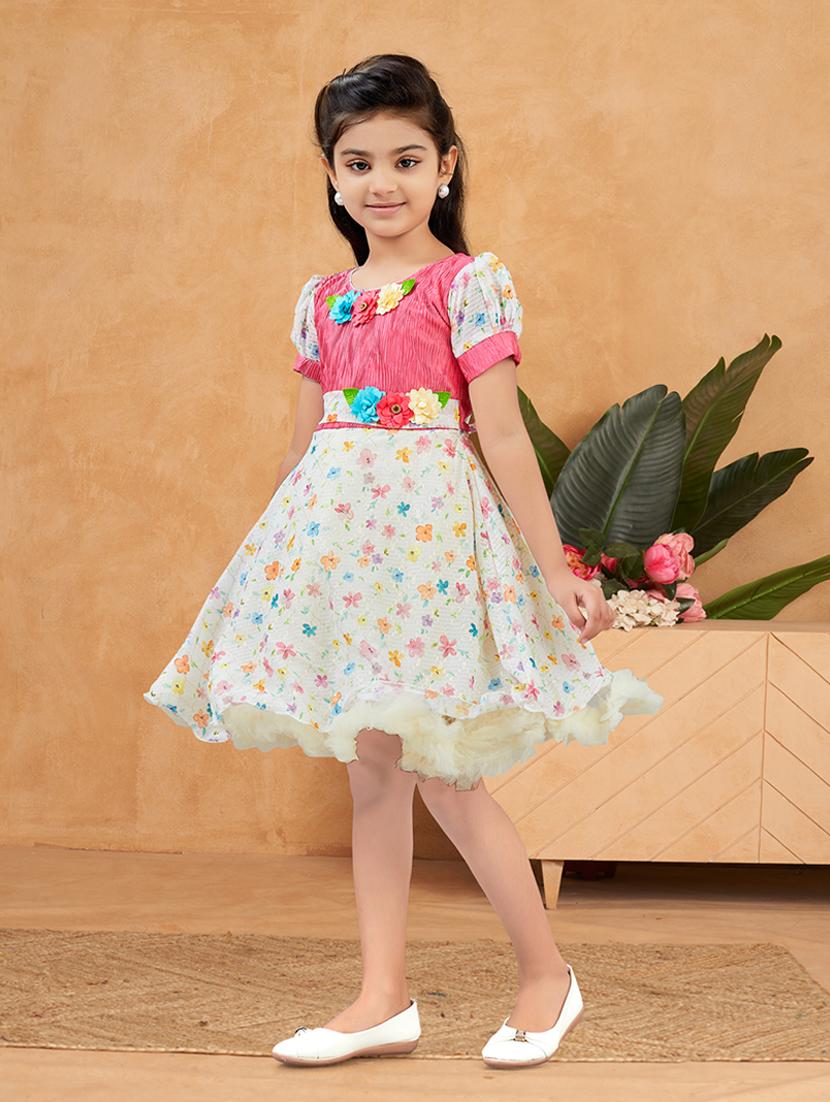 girls floral print puff sleeve fit & flare dress - 22012077 -  Standard Image - 1