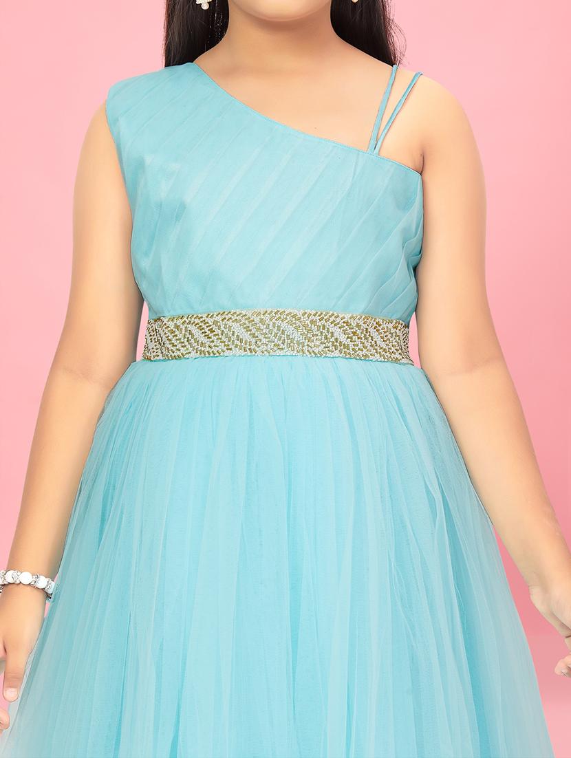 girls solid single shoulder fit & flare maxi dress - 22012081 - Standard Image - 4