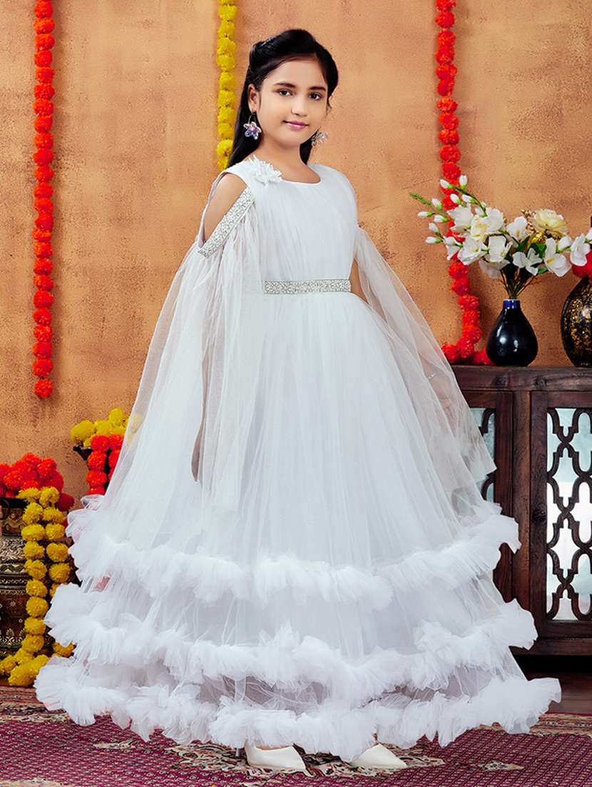 girls solid cape sleeves fit & flare maxi dress - 22012083 -  Standard Image - 1