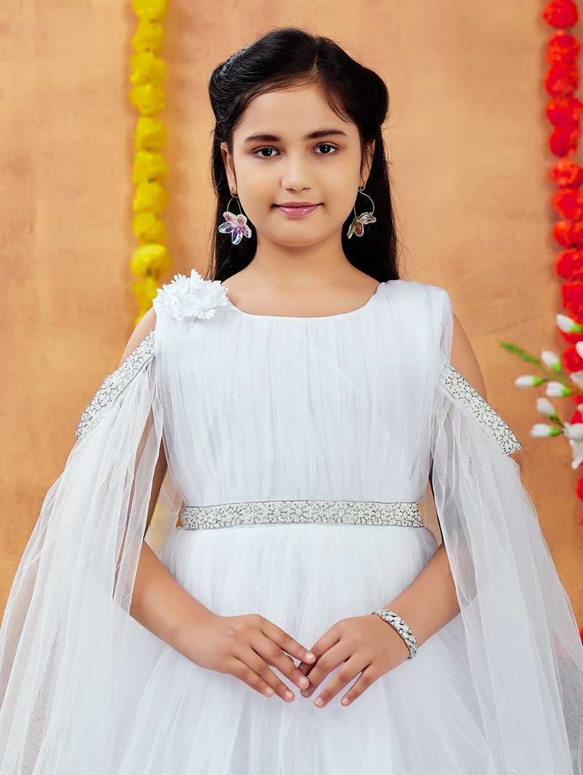 girls solid cape sleeves fit & flare maxi dress - 22012083 - Standard Image - 4