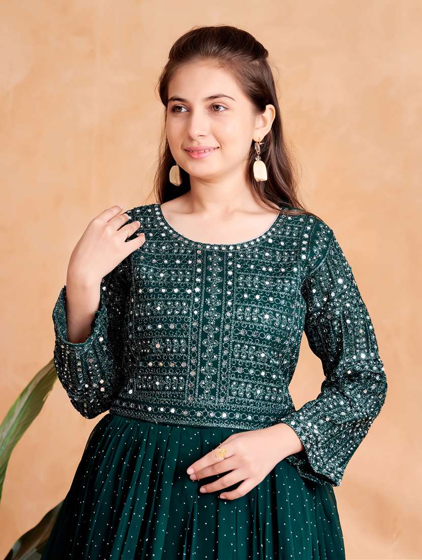 girls embroidered long sleeve fit & flare gown - 22012085 -  Standard Image - 4