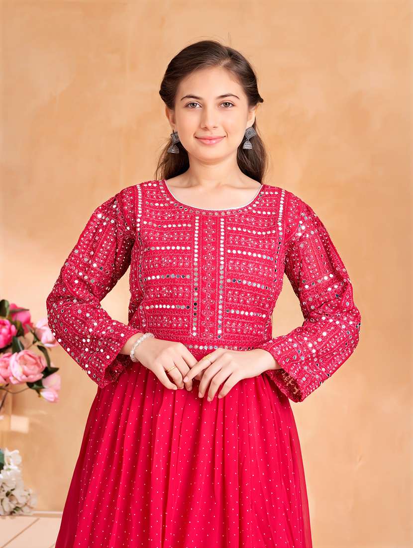 girls embroidered long sleeve fit & flare gown - 22012087 -  Standard Image - 4