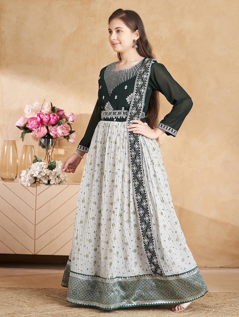 girls embroidered long sleeve fit & flare gown - 22012088 -  Standard Image - 1
