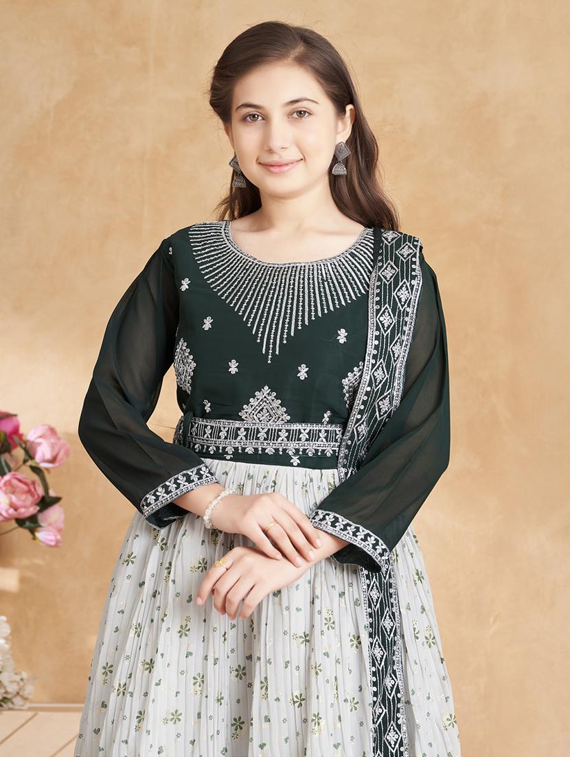 girls embroidered long sleeve fit & flare gown - 22012088 - Standard Image - 4