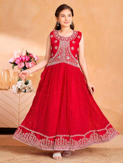girls embroidered sleeveless fit & flare gown - 22012093 -  Standard Image - 0