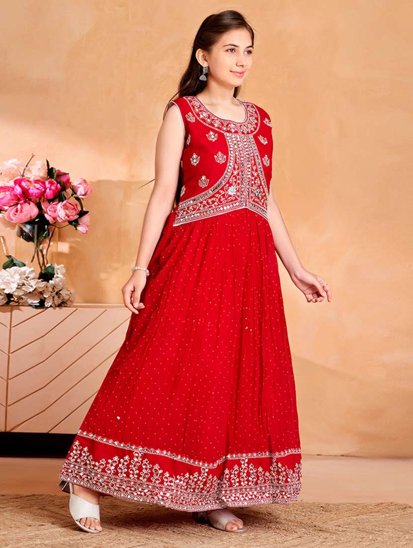 girls embroidered sleeveless fit & flare gown - 22012093 -  Standard Image - 1