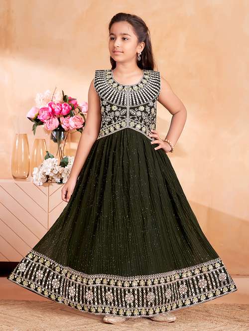 girls embroidered sleeveless fit & flare gown - 22012094 -  Standard Image - 0