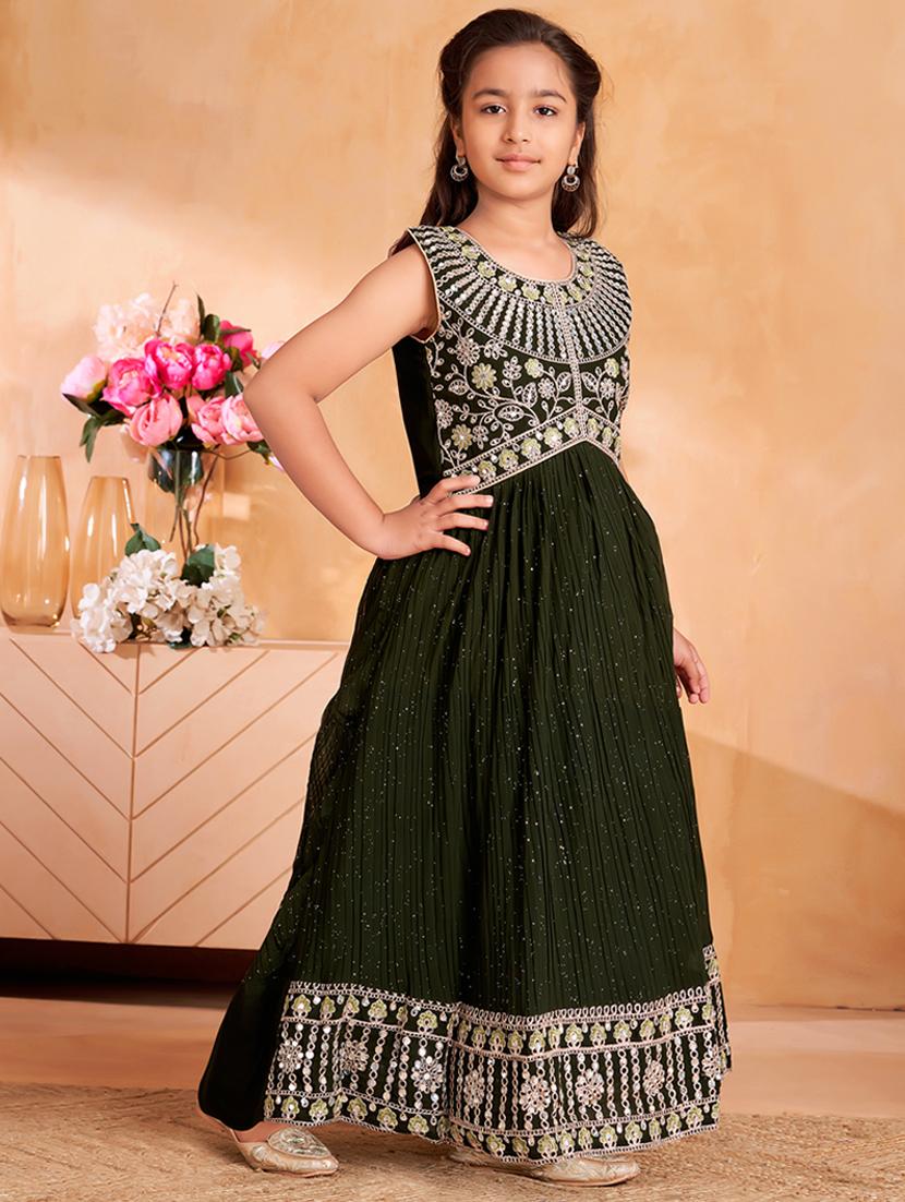 girls embroidered sleeveless fit & flare gown - 22012094 -  Standard Image - 1