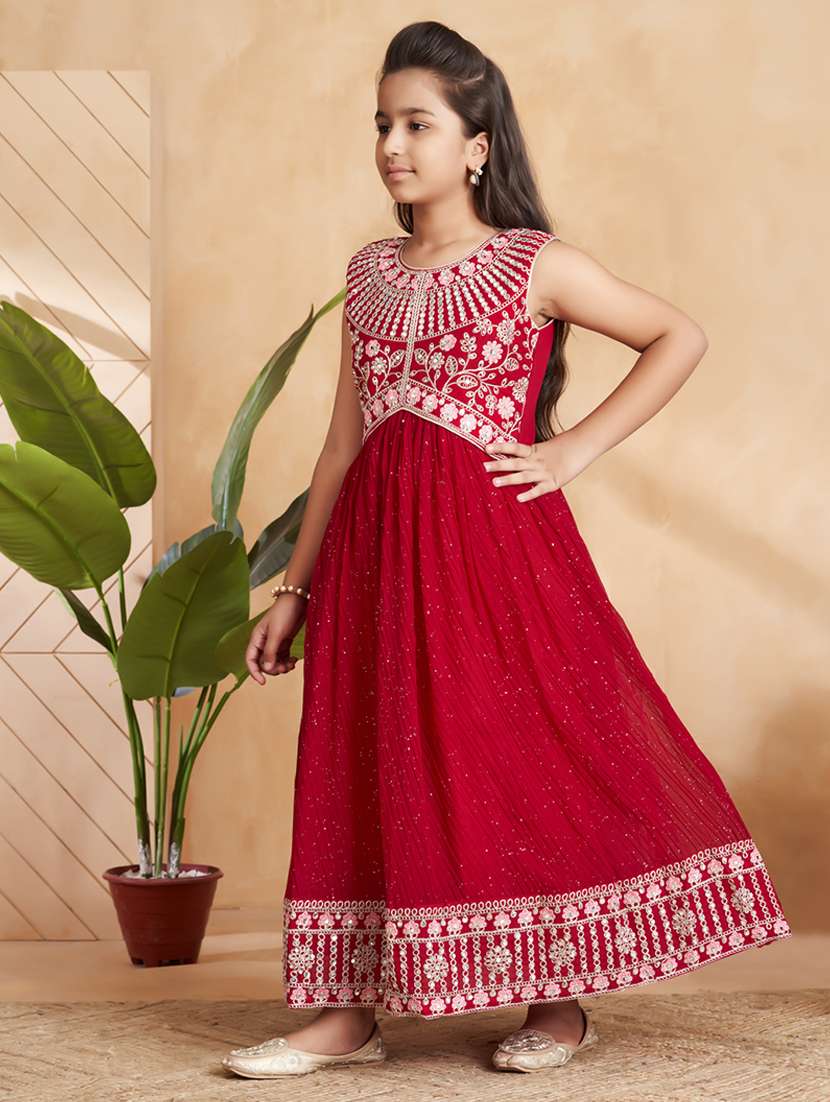 girls embroidered sleeveless fit & flare gown - 22012095 - Standard Image - 1