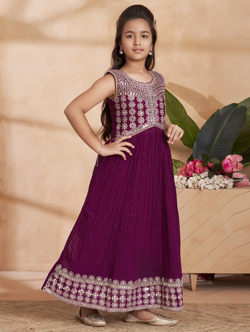 girls embroidered sleeveless fit & flare gown - 22012096 -  Standard Image - 1