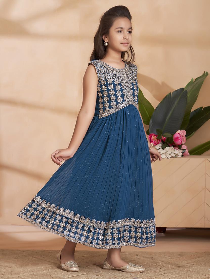 girls embroidered sleeveless fit & flare gown - 22012097 -  Standard Image - 1