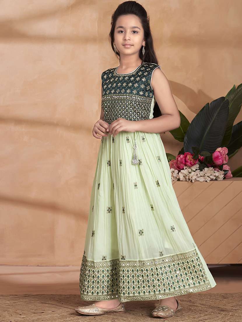 girls embroidered sleeveless fit & flare gown - 22012100 -  Standard Image - 1