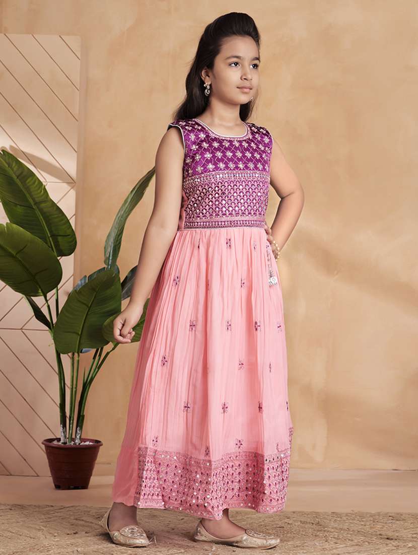 girls embroidered sleeveless fit & flare gown - 22012101 -  Standard Image - 1
