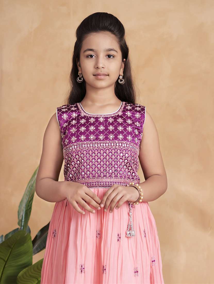 girls embroidered sleeveless fit & flare gown - 22012101 -  Standard Image - 4