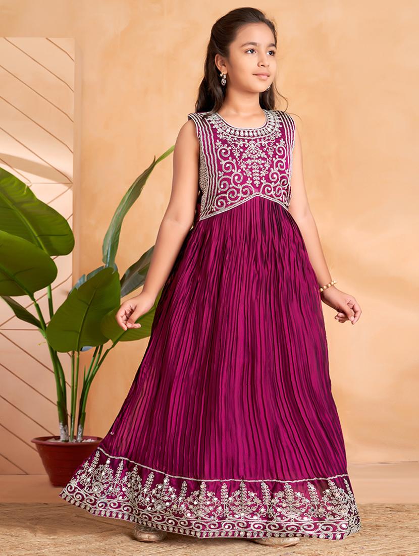 girls embroidered sleeveless fit & flare gown - 22012102 -  Standard Image - 1