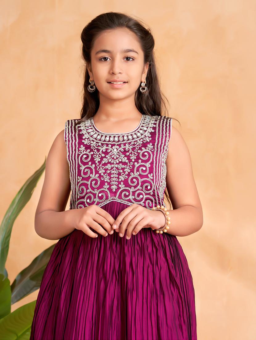 girls embroidered sleeveless fit & flare gown - 22012102 - Standard Image - 4