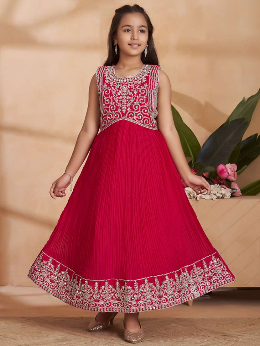 girls embroidered sleeveless fit & flare gown - 22012103 - Zoom Image - 0
