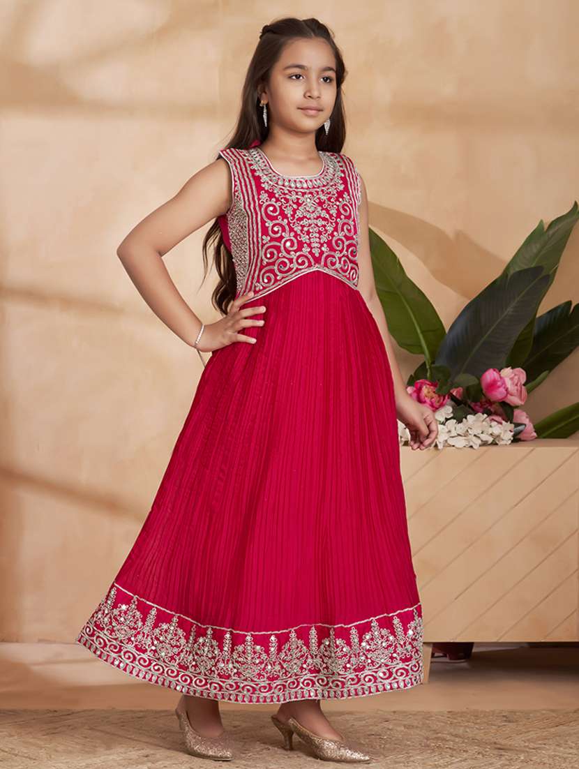 girls embroidered sleeveless fit & flare gown - 22012103 - Standard Image - 1