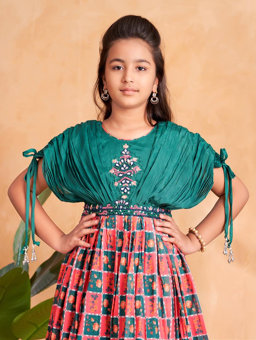 girls printed short sleeves fit & flare gown - 22012107 - Standard Image - 1