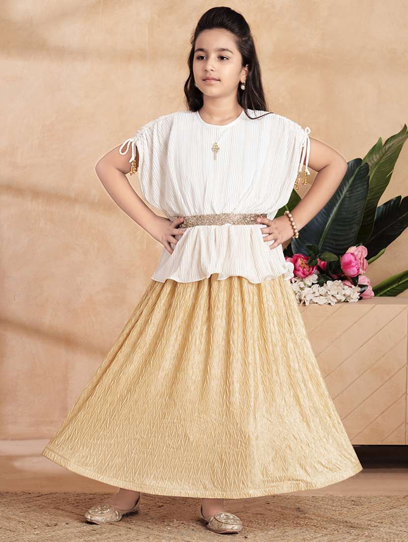 girls solid kimono sleeve fit & flare dress