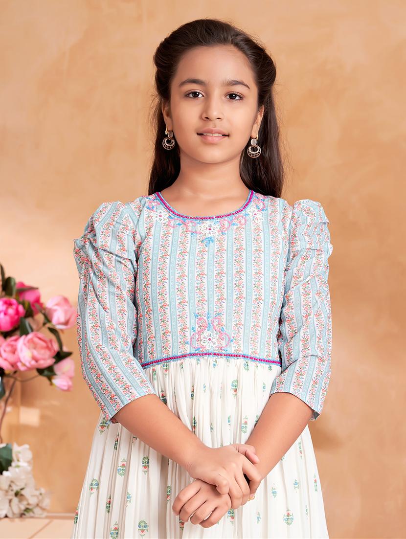 girls printed puff sleeves tiered gown - 22012109 - Standard Image - 4