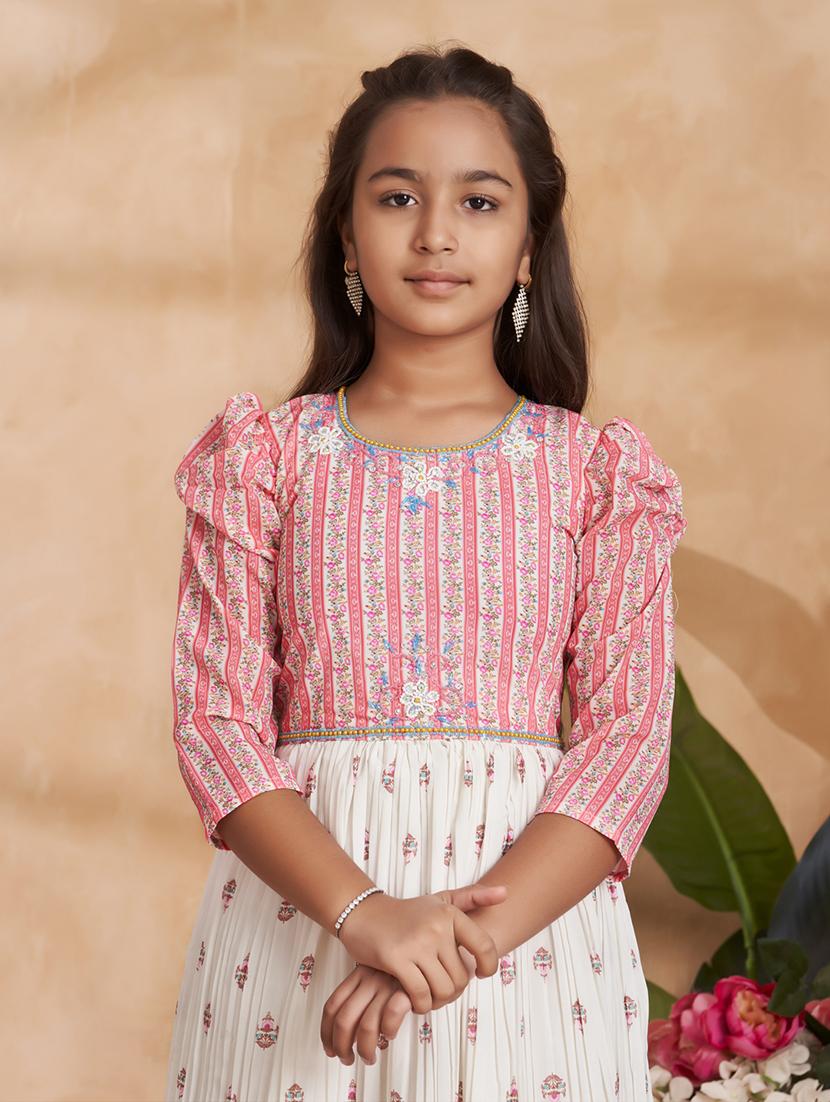 girls printed puff sleeves tiered gown - 22012111 - Standard Image - 4