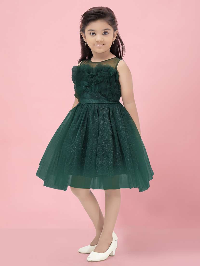girls self designed sleeveless fit & flare dress - 22012116 -  Standard Image - 1
