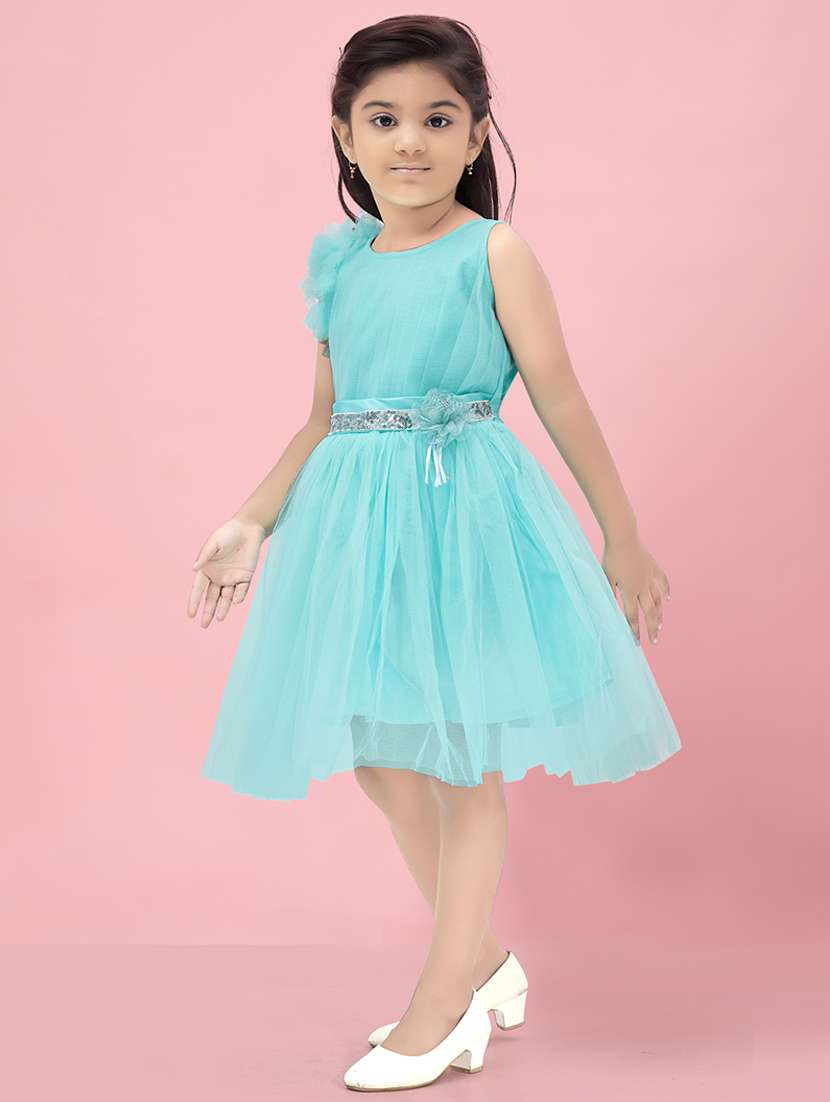 girls solid sleeveless fit & flare dress - 22012118 -  Standard Image - 1