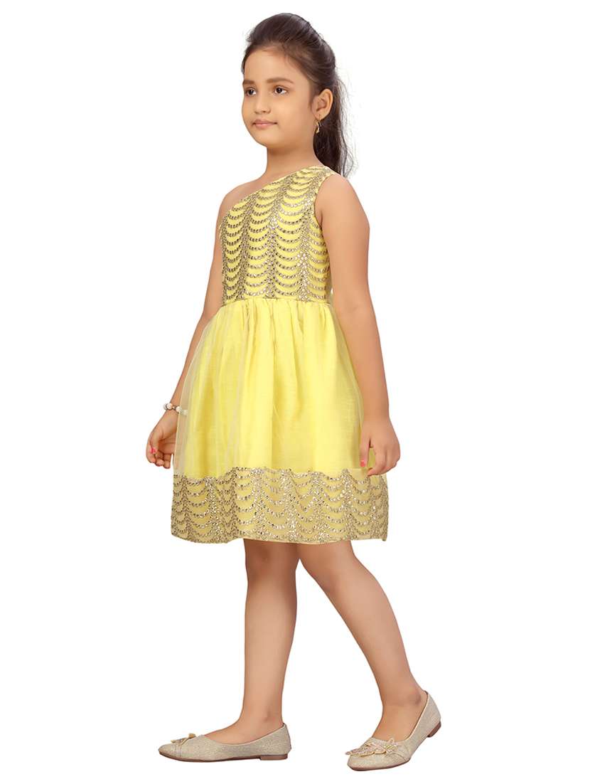 yellow embellished single shoulder fit & flare dress - 22012120 -  Standard Image - 1