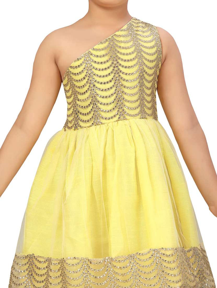 yellow embellished single shoulder fit & flare dress - 22012120 -  Standard Image - 4