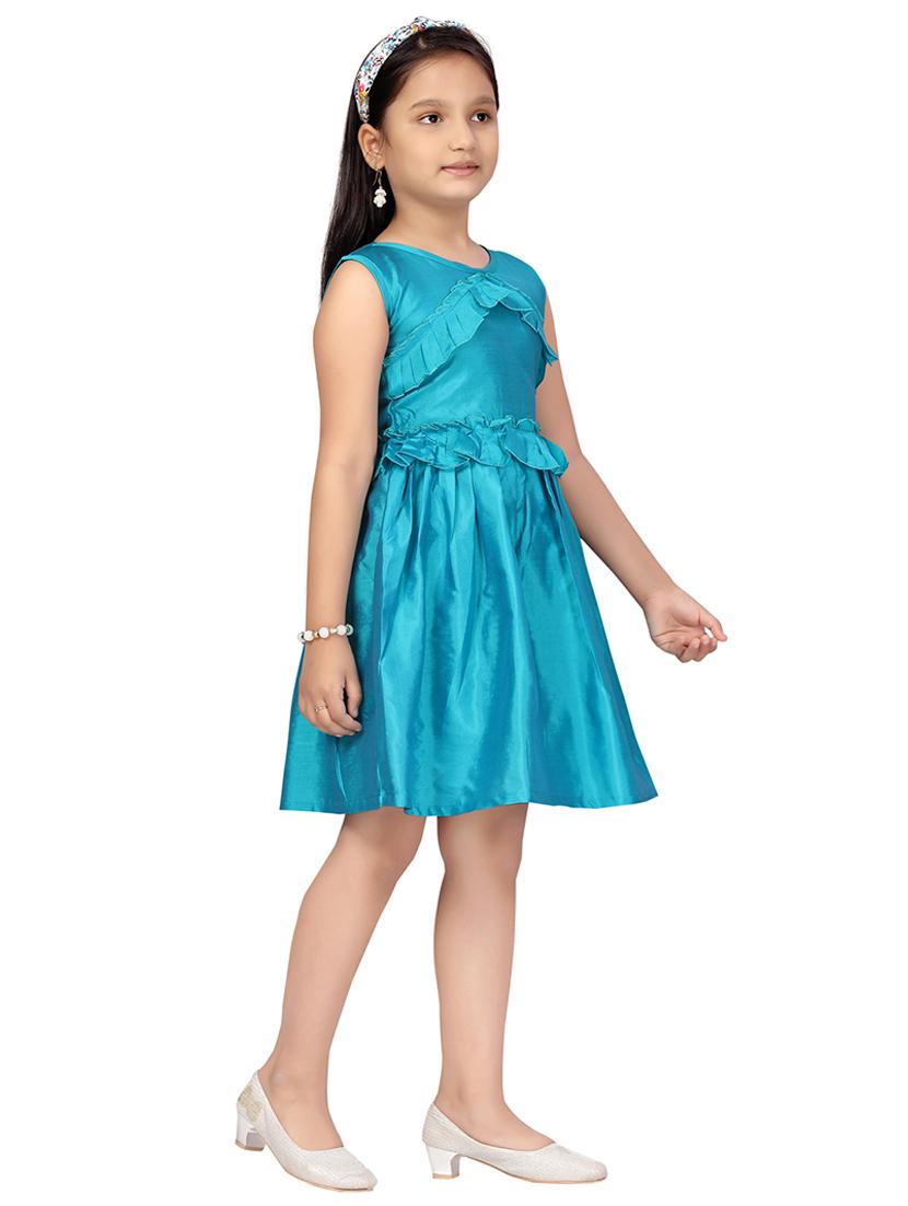 girls solid sleeveless fit & flare dress - 22012121 - Standard Image - 1