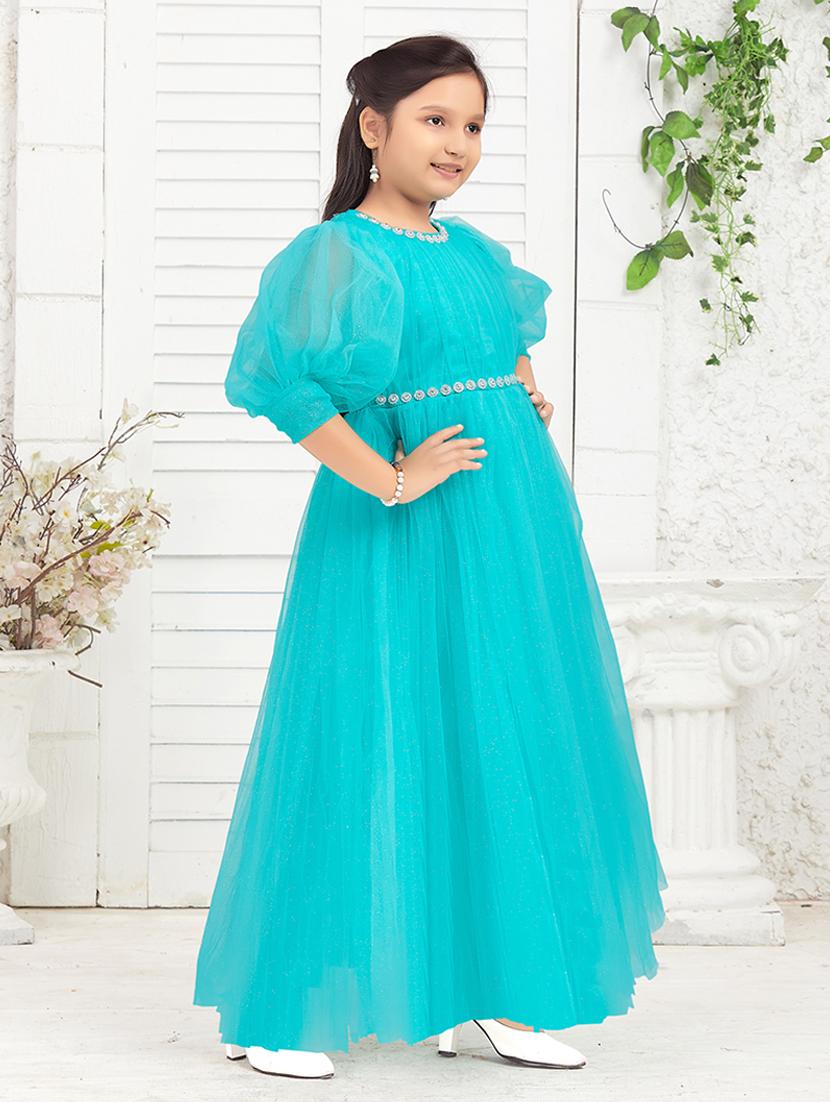 girls solid puff sleeves fit & flare dress - 22012122 -  Standard Image - 1